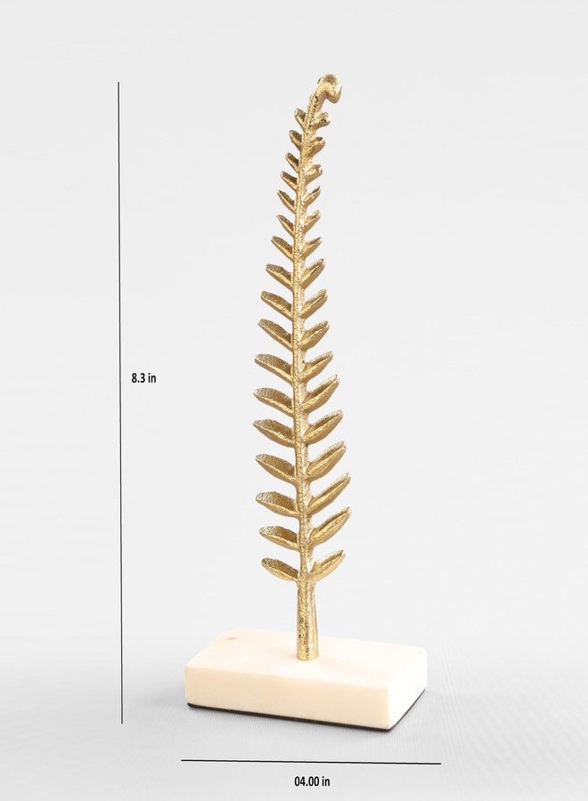 Vipron Decorative Gold Fern Sculpture, Metal Tree on White Marble Base, 8.3 Inches Height - Image 3